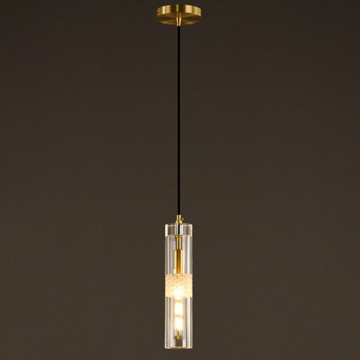 Modern Luxury Cylindrical All-Copper Glass 1-Light Pendant Light For Bedroom
