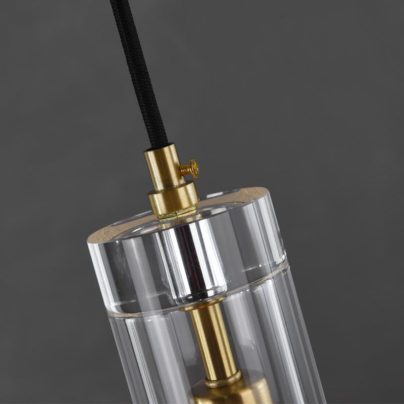 Modern Luxury Cylindrical All-Copper Glass 1-Light Pendant Light For Bedroom