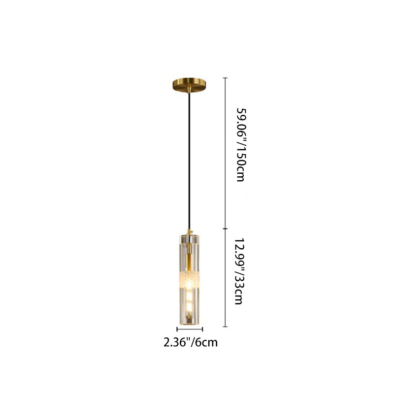 Modern Luxury Cylindrical All-Copper Glass 1-Light Pendant Light For Bedroom