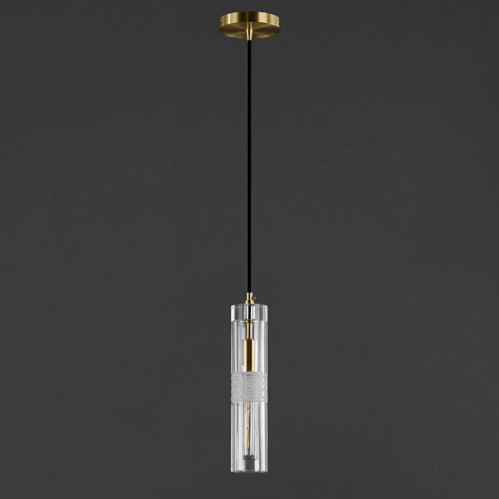Modern Luxury Cylindrical All-Copper Glass 1-Light Pendant Light For Bedroom