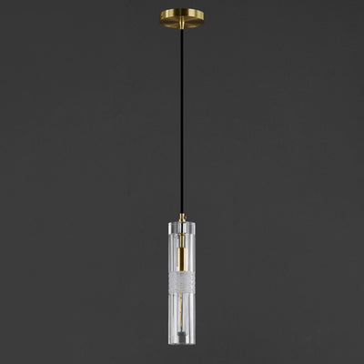 Modern Luxury Cylindrical All-Copper Glass 1-Light Pendant Light For Bedroom