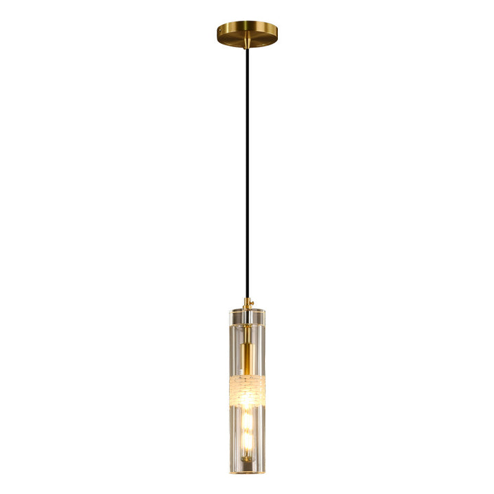 Modern Luxury Cylindrical All-Copper Glass 1-Light Pendant Light For Bedroom