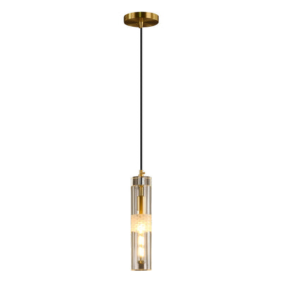 Modern Luxury Cylindrical All-Copper Glass 1-Light Pendant Light For Bedroom