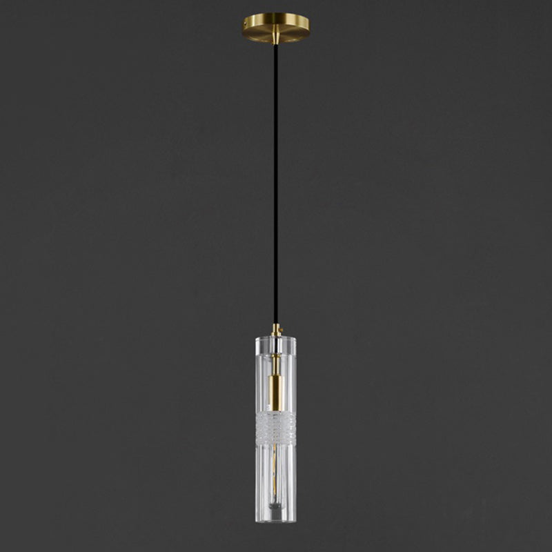 Modern Luxury Cylindrical All-Copper Glass 1-Light Pendant Light For Bedroom