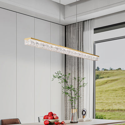 Modern Minimalist Rectangular All-Copper Resin LED Island Light Chandelier For Dining Room