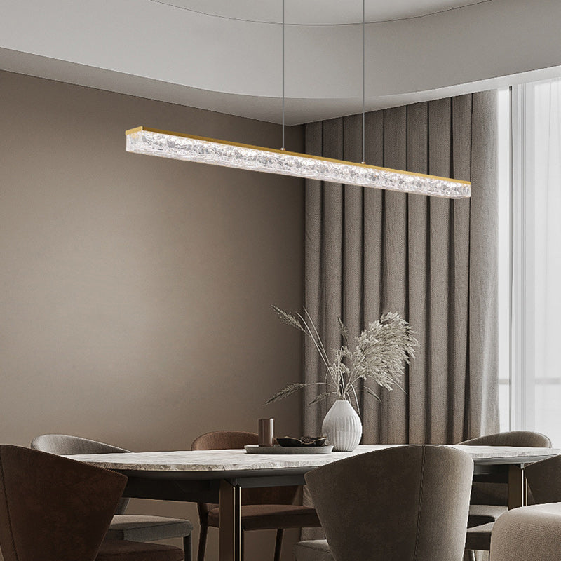Lustre LED Rectangulaire Minimaliste Moderne en Résine et Cuivre pour Salle à Manger 