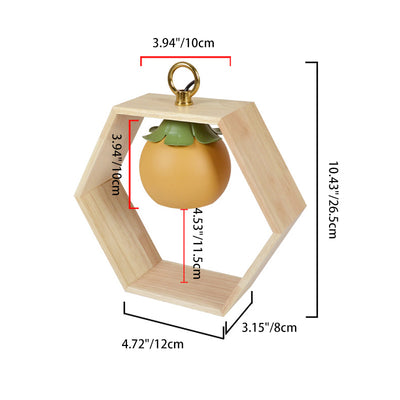 Contemporary Creative Hexagonal Wooden Frame Persimmon-Shaped Lampshade Iron 1-Light Aroma Melt Wax Table Lamp For Bedroom