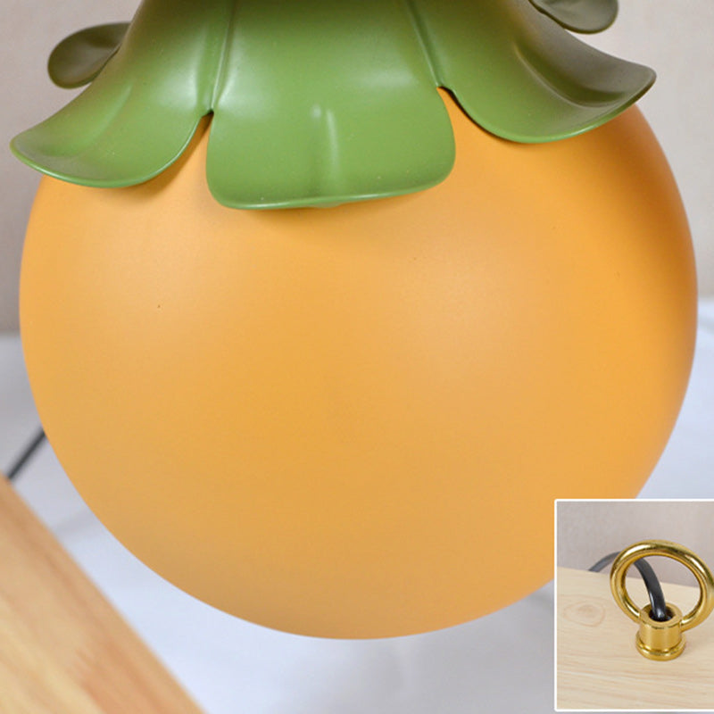 Contemporary Creative Hexagonal Wooden Frame Persimmon-Shaped Lampshade Iron 1-Light Aroma Melt Wax Table Lamp For Bedroom