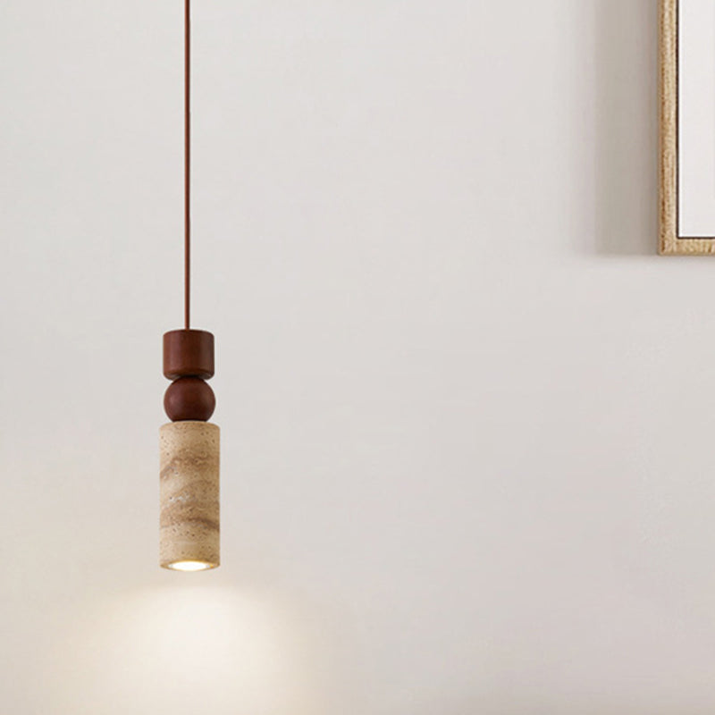 Contemporary Creative Linear Wooden Yellow Travertine 1-Light Pendant Light For Living Room