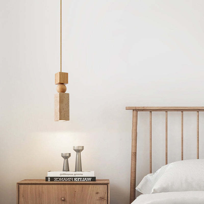 Contemporary Creative Linear Wooden Yellow Travertine 1-Light Pendant Light For Living Room