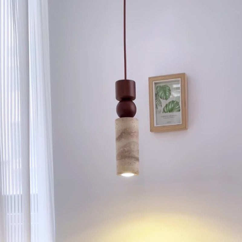 Contemporary Creative Linear Wooden Yellow Travertine 1-Light Pendant Light For Living Room