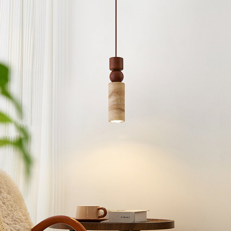 Contemporary Creative Linear Wooden Yellow Travertine 1-Light Pendant Light For Living Room