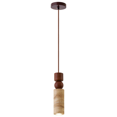 Contemporary Creative Linear Wooden Yellow Travertine 1-Light Pendant Light For Living Room