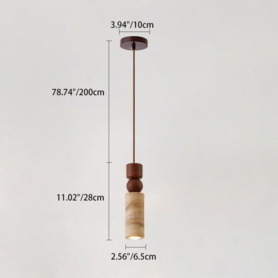 Contemporary Creative Linear Wooden Yellow Travertine 1-Light Pendant Light For Living Room