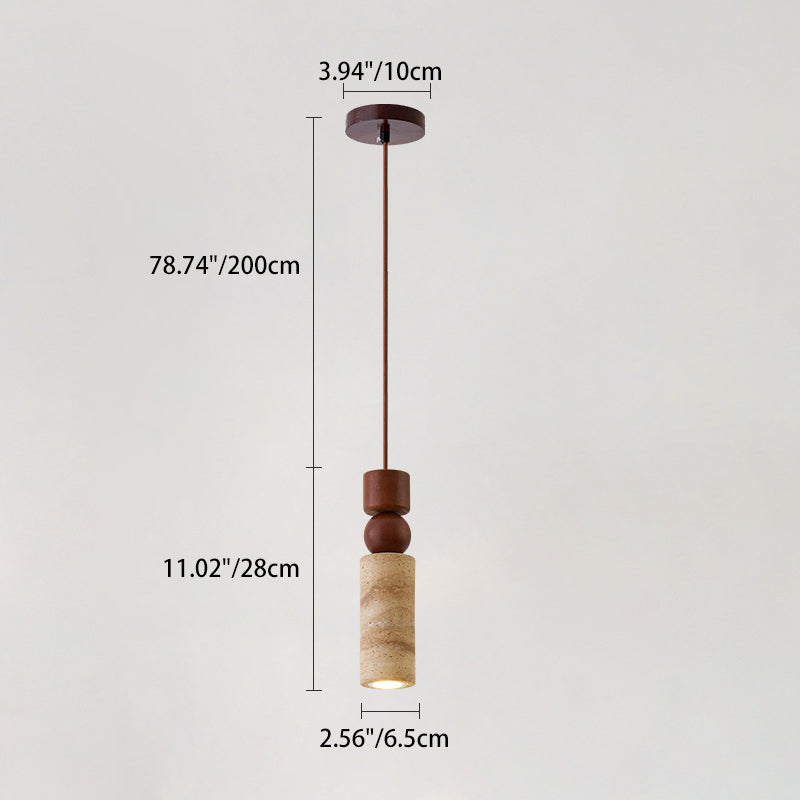 Contemporary Creative Linear Wooden Yellow Travertine 1-Light Pendant Light For Living Room