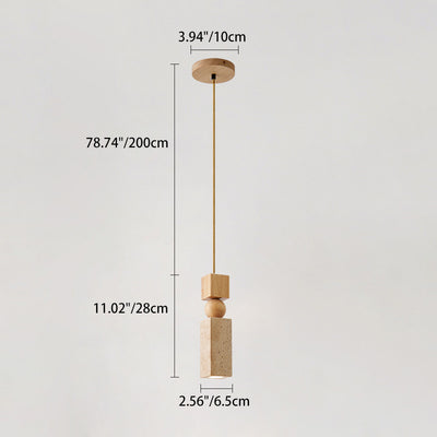 Contemporary Creative Linear Wooden Yellow Travertine 1-Light Pendant Light For Living Room