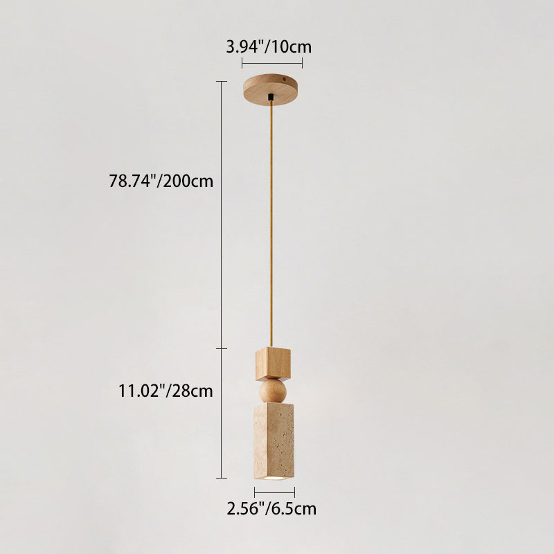 Contemporary Creative Linear Wooden Yellow Travertine 1-Light Pendant Light For Living Room