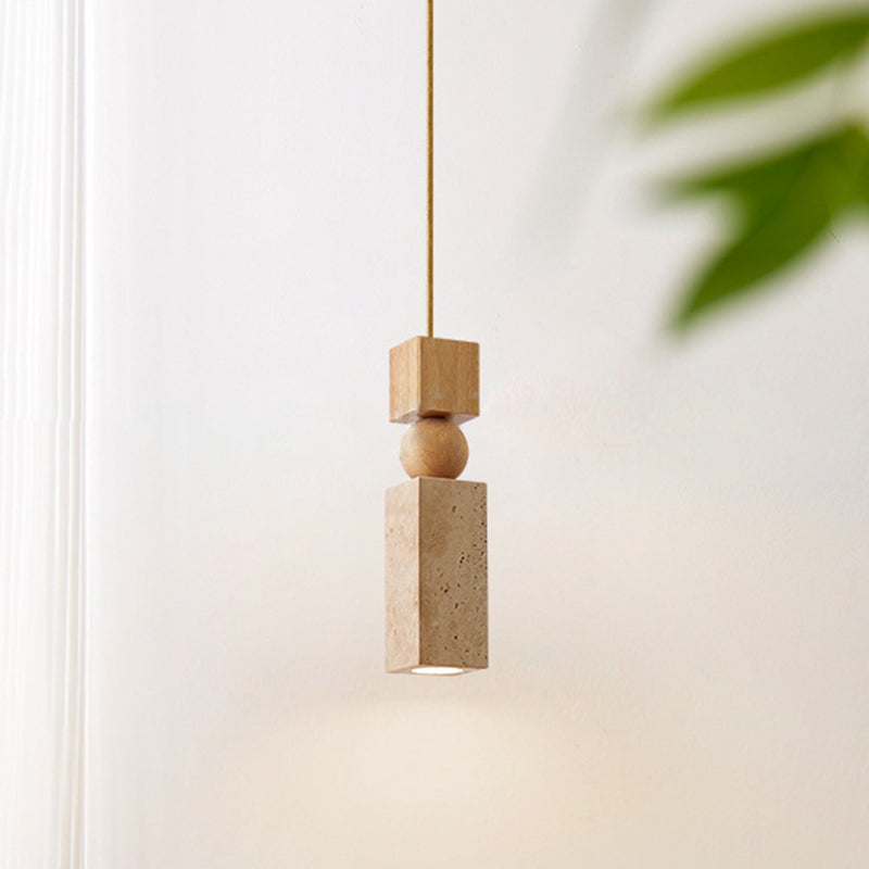 Contemporary Creative Linear Wooden Yellow Travertine 1-Light Pendant Light For Living Room