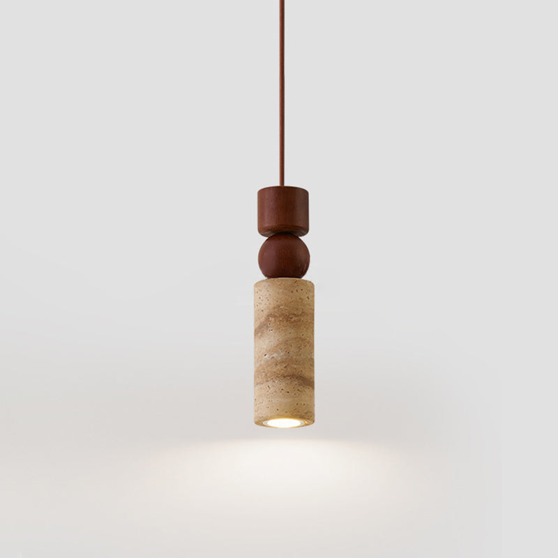 Contemporary Creative Linear Wooden Yellow Travertine 1-Light Pendant Light For Living Room