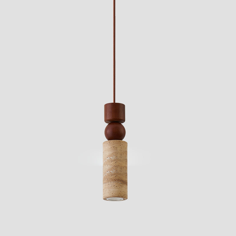 Contemporary Creative Linear Wooden Yellow Travertine 1-Light Pendant Light For Living Room