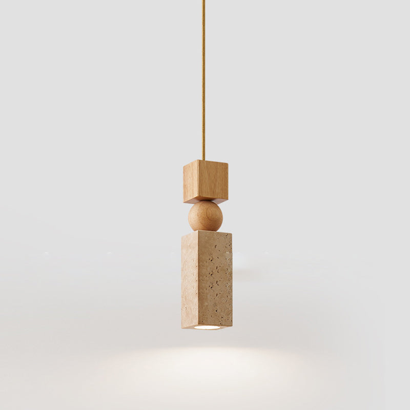 Contemporary Creative Linear Wooden Yellow Travertine 1-Light Pendant Light For Living Room