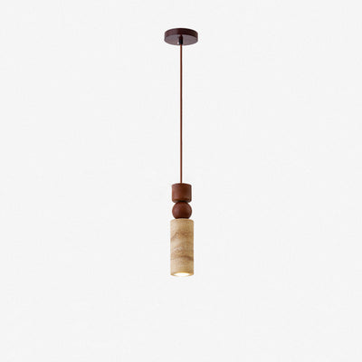Contemporary Creative Linear Wooden Yellow Travertine 1-Light Pendant Light For Living Room