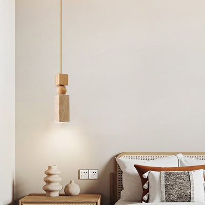 Contemporary Creative Linear Wooden Yellow Travertine 1-Light Pendant Light For Living Room