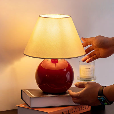 Modern Minimalist Chestnut-Shaped Base Trapezoidal Lampshade Fabric Glass 1-Light Table Lamp For Bedroom