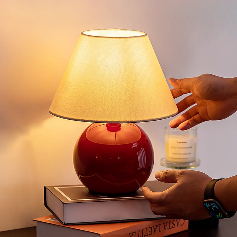 Modern Minimalist Chestnut-Shaped Base Trapezoidal Lampshade Fabric Glass 1-Light Table Lamp For Bedroom