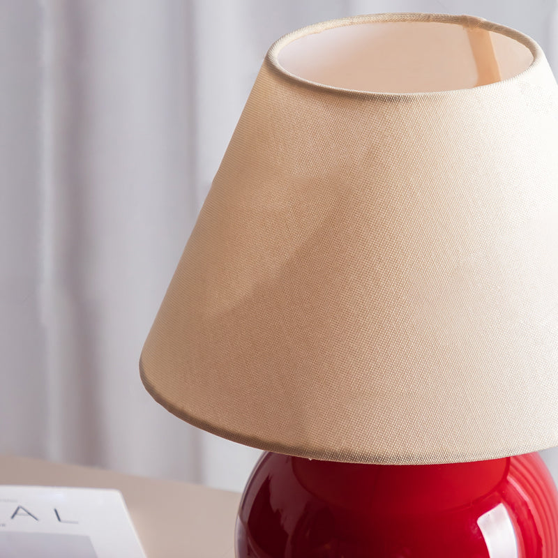 Modern Minimalist Chestnut-Shaped Base Trapezoidal Lampshade Fabric Glass 1-Light Table Lamp For Bedroom