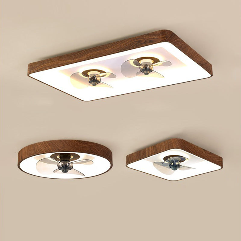 Contemporary Creative Round Square Iron Acrylic Plastic LED Flush Mount Ceiling Fan Light For Bedroom