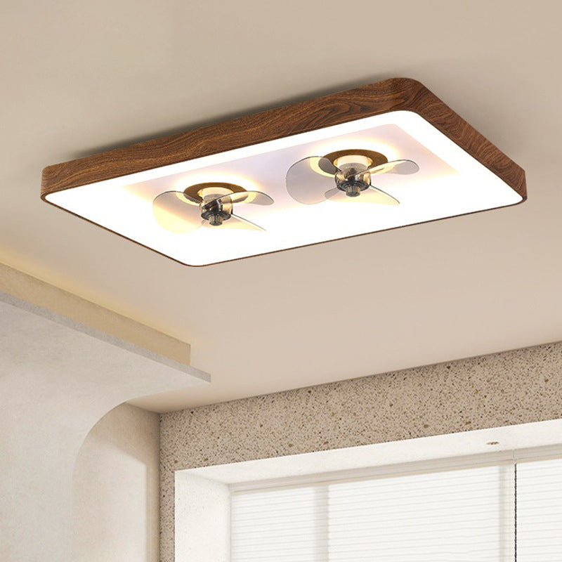 Contemporary Creative Round Square Iron Acrylic Plastic LED Flush Mount Ceiling Fan Light For Bedroom