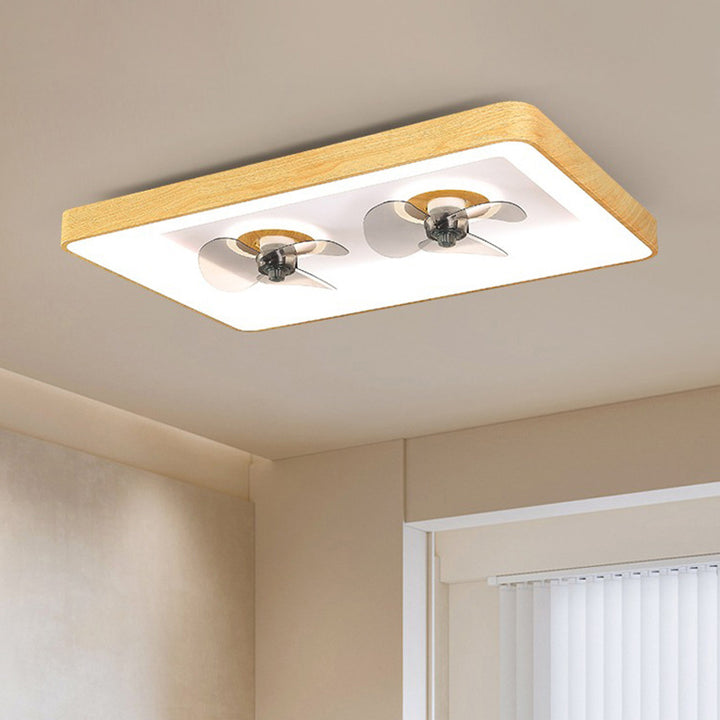 Contemporary Creative Round Square Iron Acrylic Plastic LED Flush Mount Ceiling Fan Light For Bedroom