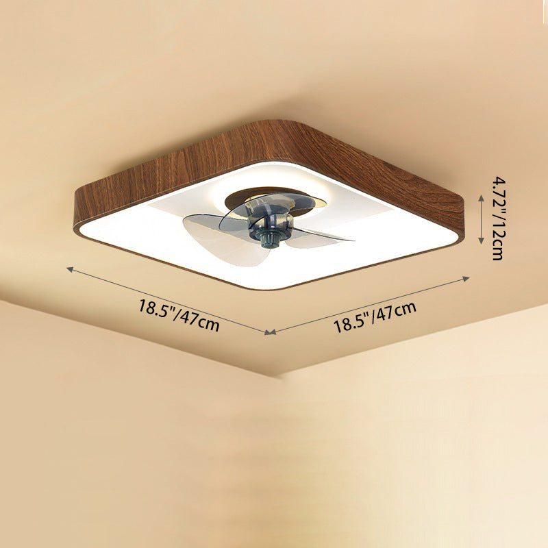 Contemporary Creative Round Square Iron Acrylic Plastic LED Flush Mount Ceiling Fan Light For Bedroom