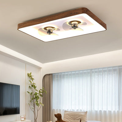 Contemporary Creative Round Square Iron Acrylic Plastic LED Flush Mount Ceiling Fan Light For Bedroom