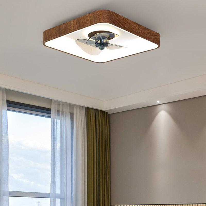 Contemporary Creative Round Square Iron Acrylic Plastic LED Flush Mount Ceiling Fan Light For Bedroom