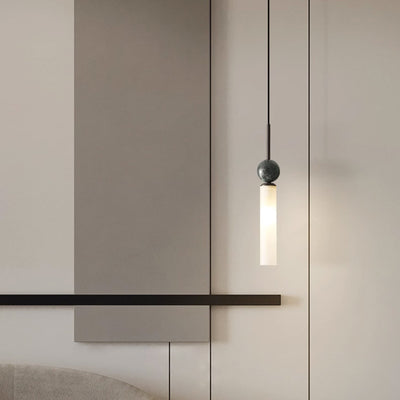 Modern Minimalist Linear Cylindrical Spherical Marble Copper Acrylic 1-Light Pendant Light For Bedroom