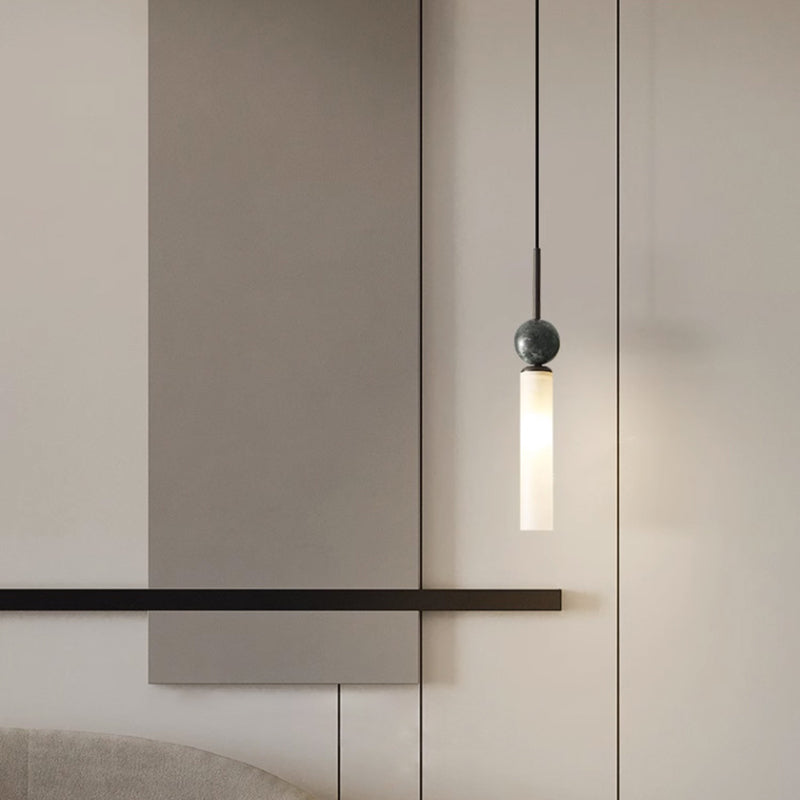 Modern Minimalist Linear Cylindrical Spherical Marble Copper Acrylic 1-Light Pendant Light For Bedroom