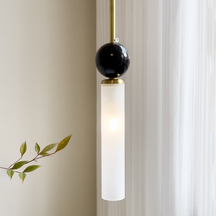 Moderne minimalistische lineare zylindrische sphärische Marmor-Kupfer-Acryl 1-Licht Pendelleuchte für das Schlafzimmer 