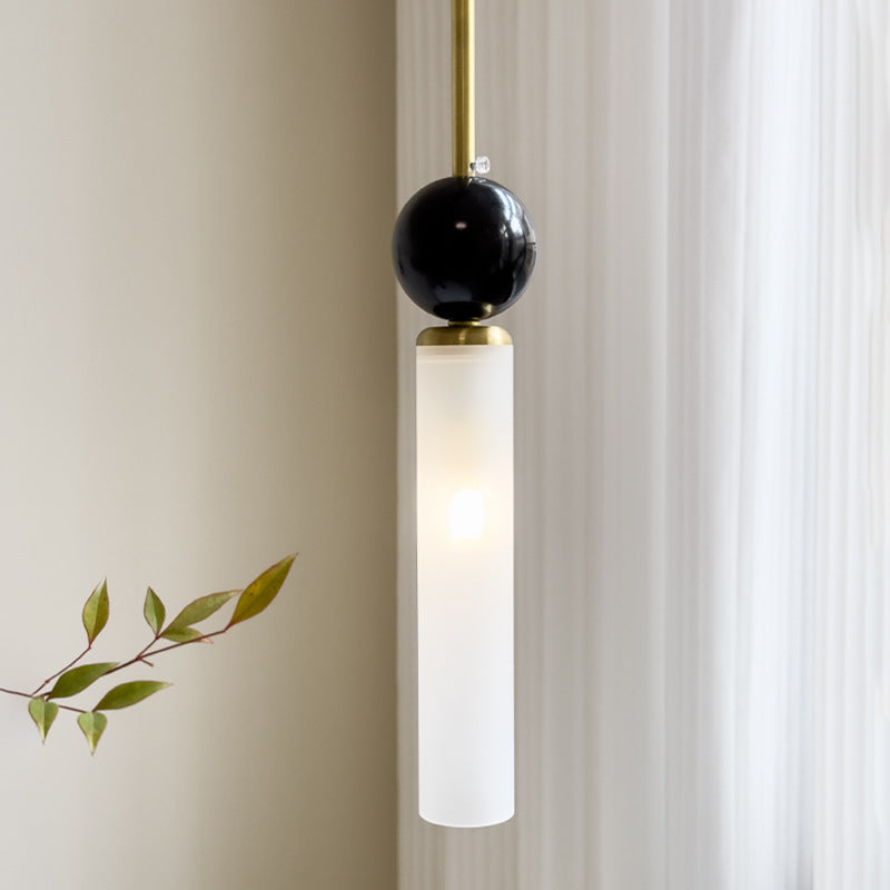 Modern Minimalist Linear Cylindrical Spherical Marble Copper Acrylic 1-Light Pendant Light For Bedroom