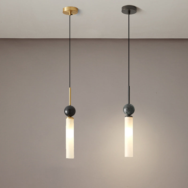 Modern Minimalist Linear Cylindrical Spherical Marble Copper Acrylic 1-Light Pendant Light For Bedroom