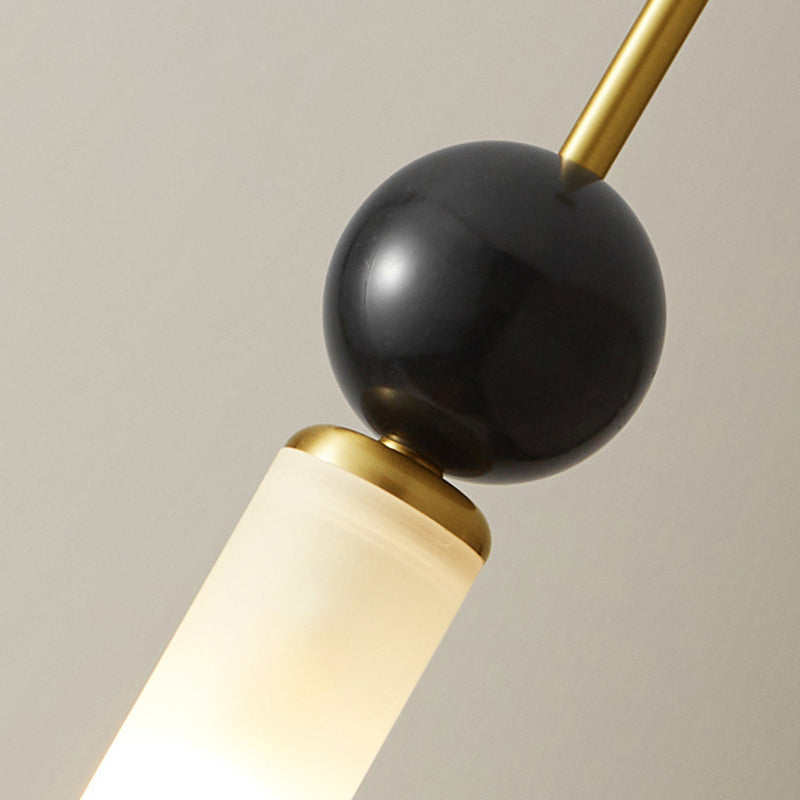 Modern Minimalist Linear Cylindrical Spherical Marble Copper Acrylic 1-Light Pendant Light For Bedroom
