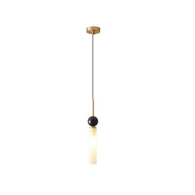 Modern Minimalist Linear Cylindrical Spherical Marble Copper Acrylic 1-Light Pendant Light For Bedroom