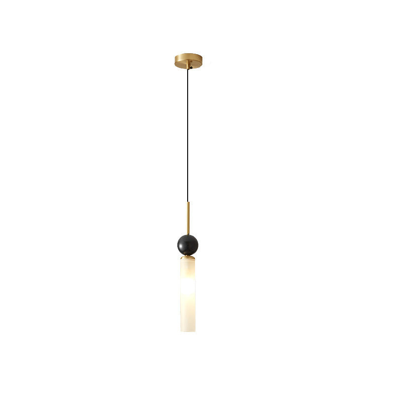 Modern Minimalist Linear Cylindrical Spherical Marble Copper Acrylic 1-Light Pendant Light For Bedroom