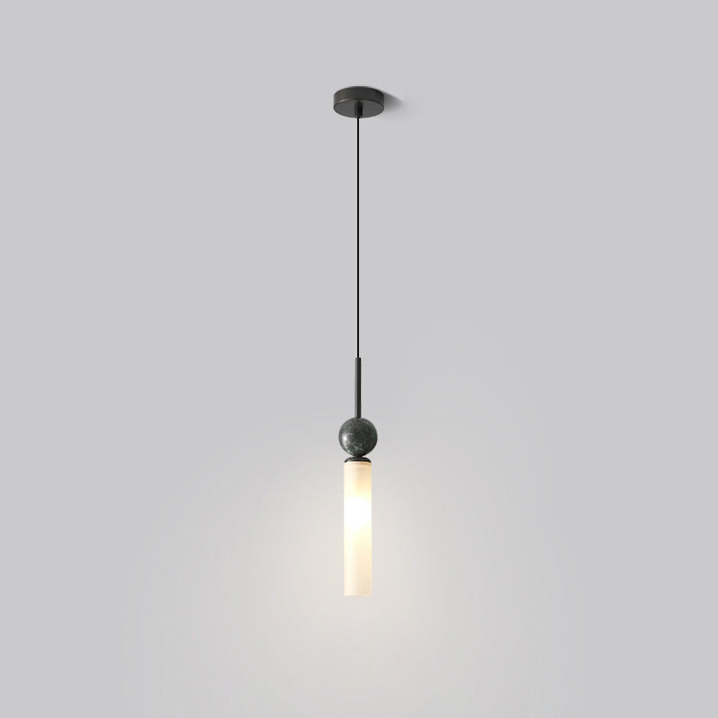 Modern Minimalist Linear Cylindrical Spherical Marble Copper Acrylic 1-Light Pendant Light For Bedroom