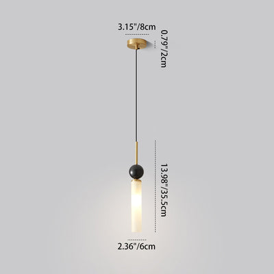 Modern Minimalist Linear Cylindrical Spherical Marble Copper Acrylic 1-Light Pendant Light For Bedroom