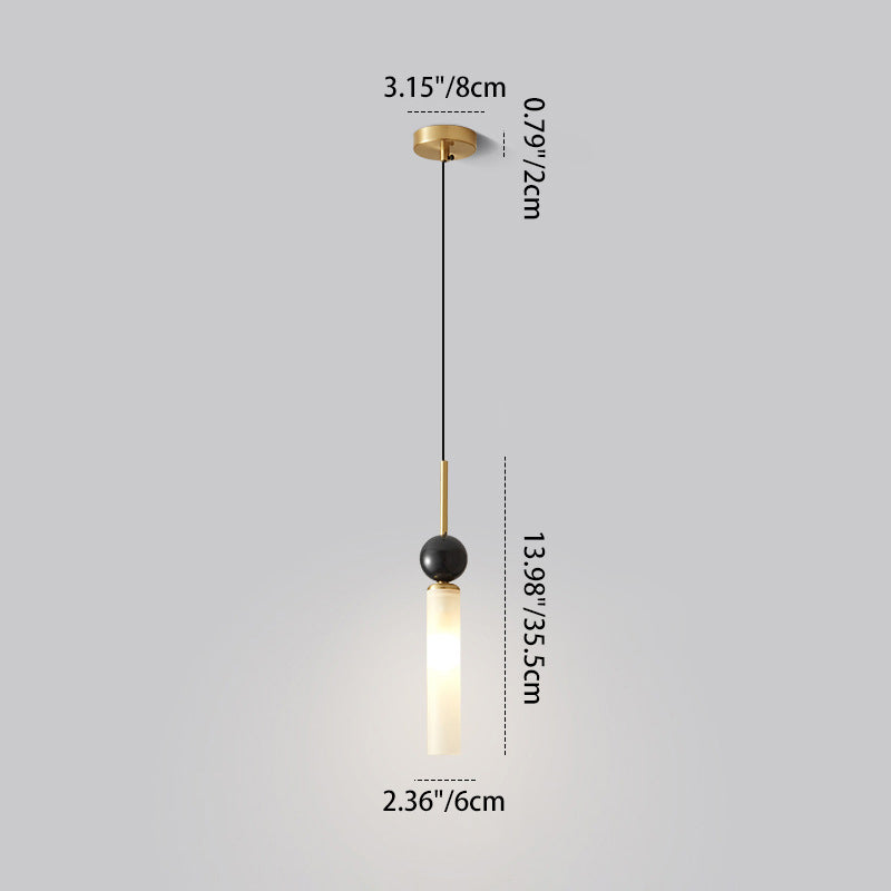 Modern Minimalist Linear Cylindrical Spherical Marble Copper Acrylic 1-Light Pendant Light For Bedroom