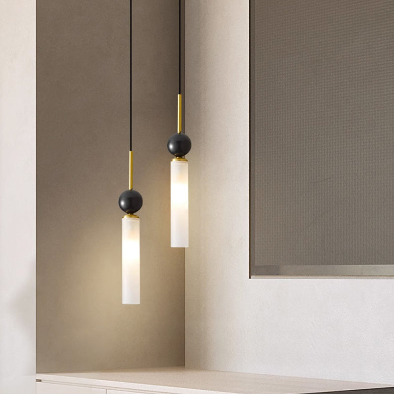 Modern Minimalist Linear Cylindrical Spherical Marble Copper Acrylic 1-Light Pendant Light For Bedroom