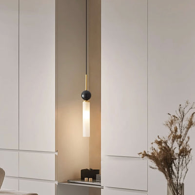 Modern Minimalist Linear Cylindrical Spherical Marble Copper Acrylic 1-Light Pendant Light For Bedroom