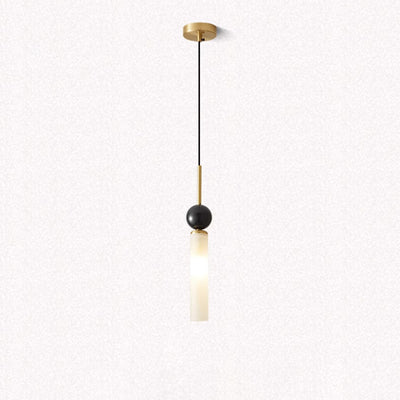 Modern Minimalist Linear Cylindrical Spherical Marble Copper Acrylic 1-Light Pendant Light For Bedroom